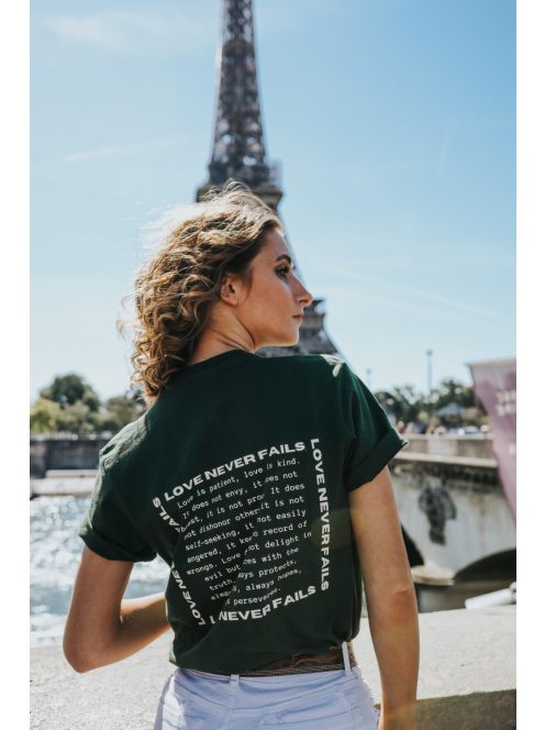 LOVE NEVER FAILS - 1CORINTHIANS 13 dark green unisex T-shirt